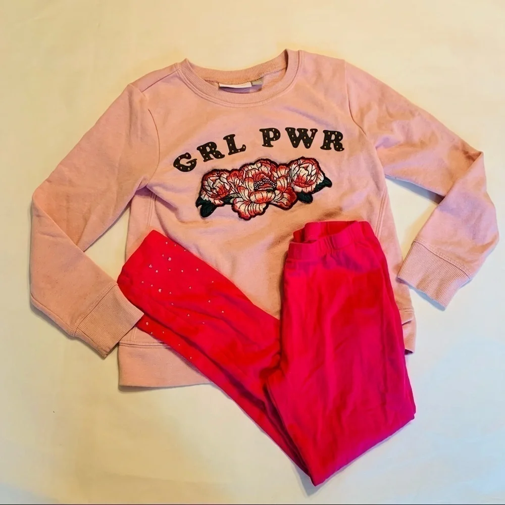 Children’s Place girl power pink pull over and leggings size medium 7/8